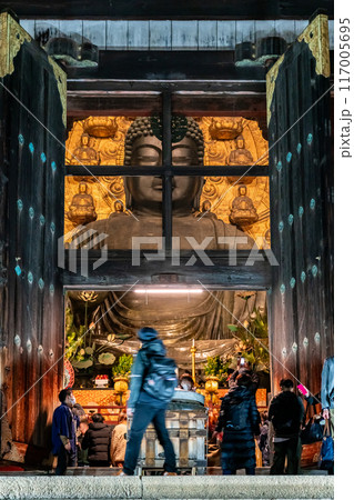 【奈良県】外から見えるライトアップされた東大寺の大仏 【奈良県】外から見えるライトアップされた東大寺の大仏 117005695