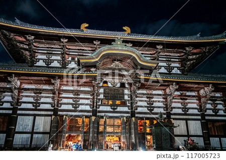 【奈良県】ライトアップされた東大寺の大仏殿 【奈良県】ライトアップされた東大寺の大仏殿 117005723