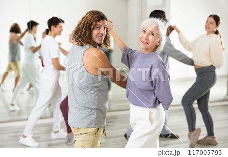 Dancing positive couples learning salsa 117005793