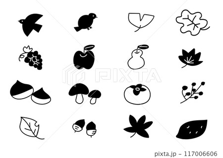 秋 イラスト アイコンセット 黒 117006606
