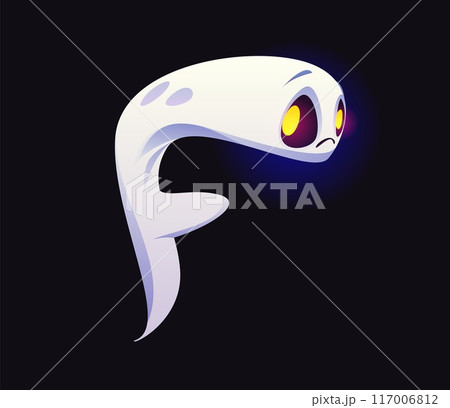 Letter F Halloween ghost font, scary typeface, horror evil type, spooky monster alphabet. Vector sad and unhappy spook, holiday kid abc character, floating phantom in the shape of typography symbol Letter F Halloween ghost font, scary typeface, horror evil type, spooky monster alphabet. Vector sad and unhappy spook, holiday kid abc character, floating phantom in the shape of typography symbol 117006812