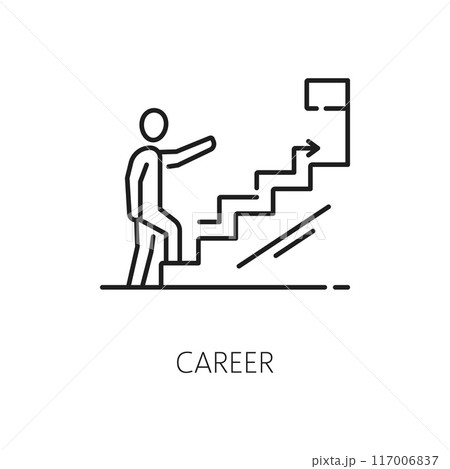 Career ladder line icon for job search, recruitment and head hunting, vector pictogram. Employee career ladder, staff professional growth in work achievement for HR recruitment and headhunting icon Career ladder line icon for job search, recruitment and head hunting, vector pictogram. Employee career ladder, staff professional growth in work achievement for HR recruitment and headhunting icon 117006837