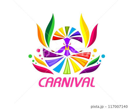 Brazil carnival party icon with samba dancer, entertainment event symbol. Isolated vector vibrant and colorful emblem representing the Brazilian Carnival for festive event promotions and celebrations Brazil carnival party icon with samba dancer, entertainment event symbol. Isolated vector vibrant and colorful emblem representing the Brazilian Carnival for festive event promotions and celebrations 117007140
