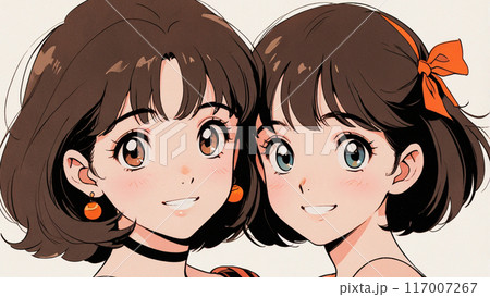 ハロウィン仮装した2人のショートヘアの女性 117007267