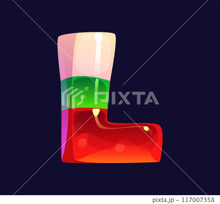 Letter L cartoon candy and confectionery alphabet, sweets typeface, lollypop font, type. Isolated vector playful, jelly-like typography symbol with layers of red, green, and white colors, xmas treat Letter L cartoon candy and confectionery alphabet, sweets typeface, lollypop font, type. Isolated vector playful, jelly-like typography symbol with layers of red, green, and white colors, xmas treat 117007358