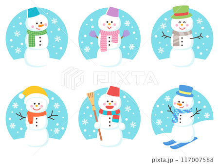 かわいい雪だるまのセット 117007588