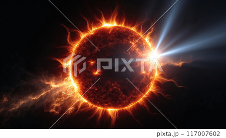 宇宙空間の中の太陽フレアー 宇宙空間の中の太陽フレアー 117007602
