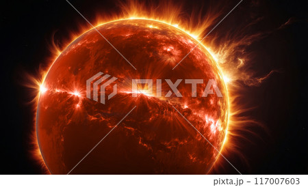 宇宙空間の中の太陽フレアー 宇宙空間の中の太陽フレアー 117007603