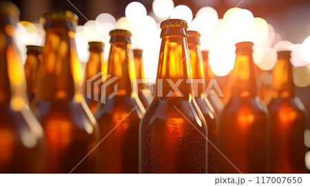たくさん並んだガラス瓶の背景 たくさん並んだガラス瓶の背景 117007650