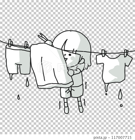 洗濯遊びで洗ったものをビシャビシャのまま干している子ども 洗濯遊びで洗ったものをビシャビシャのまま干している子ども 117007715