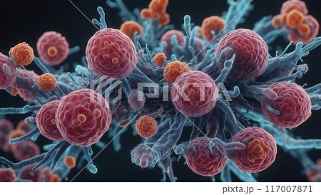 体内で動き回るいろいろな種類の細菌群の顕微鏡イメージ 体内で動き回るいろいろな種類の細菌群の顕微鏡イメージ 117007871
