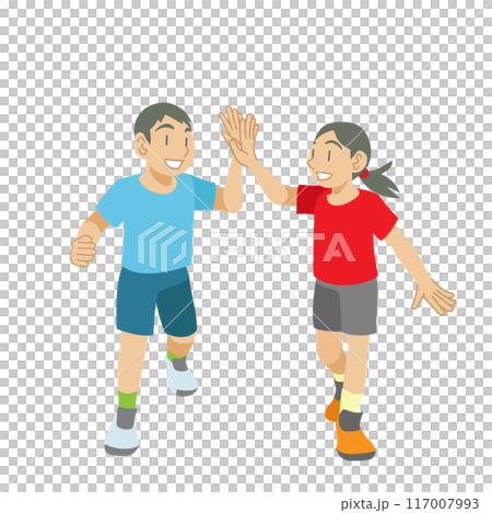 ハイタッチする子供達のランナーのイラスト 117007993
