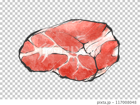 牛肩ロース肉の手書き筆絵風イラスト 117008048