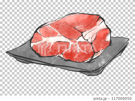 牛肩ロース肉の手書き筆絵風イラスト 117008050