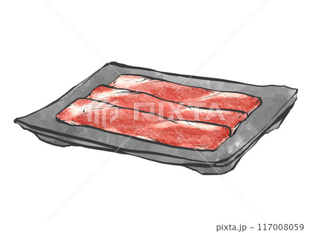 牛肩ロース肉の手書き筆絵風イラスト 117008059