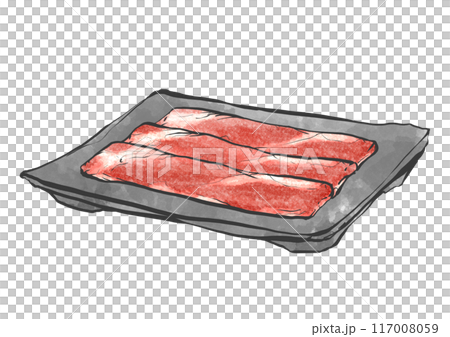 牛肩ロース肉の手書き筆絵風イラスト 117008059