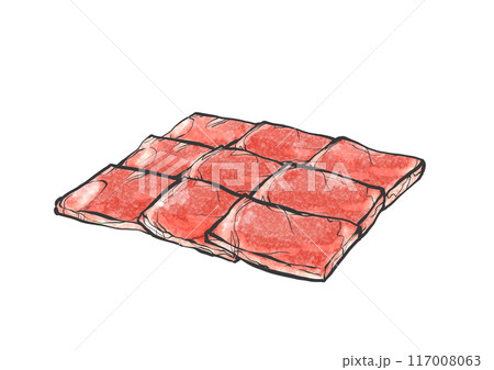 牛肩ロース肉の手書き筆絵風イラスト 117008063