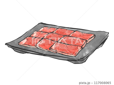 牛肩ロース肉の手書き筆絵風イラスト 牛肩ロース肉の手書き筆絵風イラスト 117008065