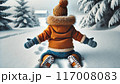 雪遊びをする子供の後ろ姿 117008083