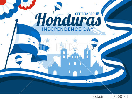 Happy Honduras Independence Day Vector Illustration for September 15 with Waving Flag Background in National Holiday Flat Style Cartoon Design 117008101