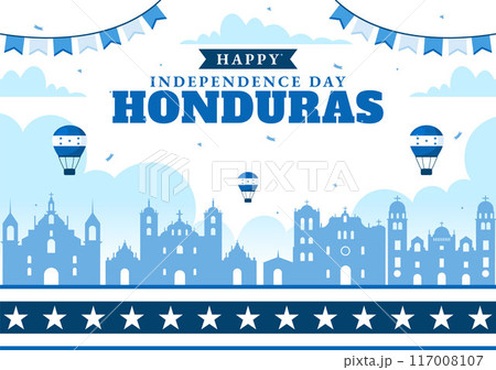 Happy Honduras Independence Day Vector Illustration for September 15 with Waving Flag Background in National Holiday Flat Style Cartoon Design 117008107