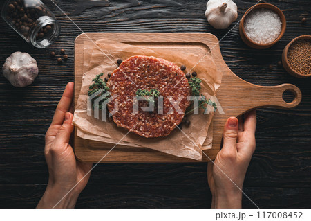 Ground meat, concept of cooking tasty meat food 117008452