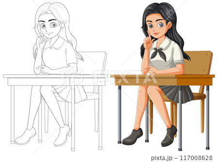 Student Sitting at Desk Illustration Student Sitting at Desk Illustration 117008628
