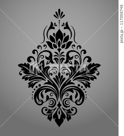 Damask graphic ornament. Floral design element. Black and gray vector pattern 117008748