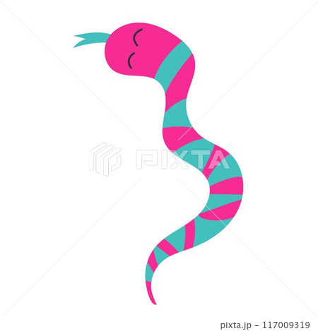 Illustration of snakes in with colorful stripes. Pink and blue. Symbol of 2025 year Illustration of snakes in with colorful stripes. Pink and blue. Symbol of 2025 year 117009319