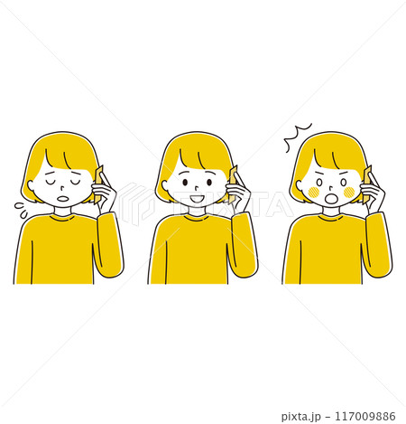 電話をする女性のイラストセット 電話をする女性のイラストセット 117009886