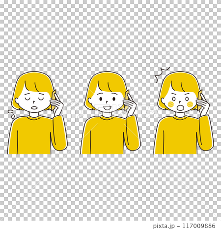 Illustration set of a woman making a phone call 117009886