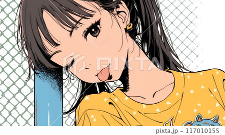 舌を出しておどけている若い女性