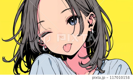 舌を出しておどけている若い女性
