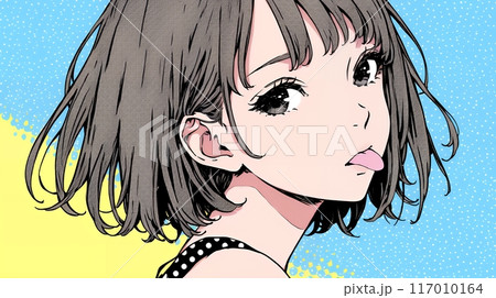 舌を出しておどけている若い女性