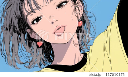 舌を出しておどけている若い女性