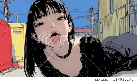 舌を出しておどけている若い女性