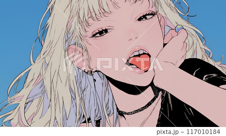 舌を出しておどけている若い女性