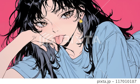 舌を出しておどけている若い女性