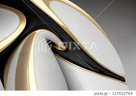 Abstract background with chrome and gold metal textured waves. 117010764