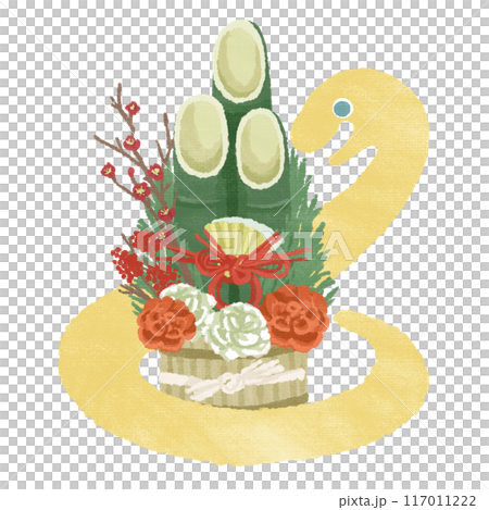 正月飾りと蛇（テクスチャ有） 117011222