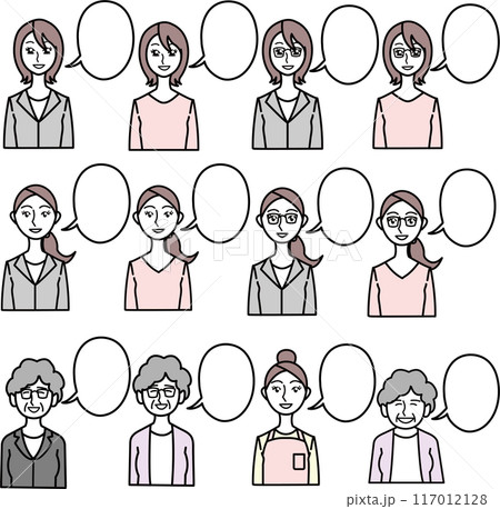 女性　吹き出し　アイコンセット 117012128