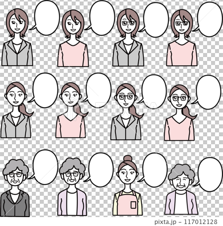女性　吹き出し　アイコンセット 117012128