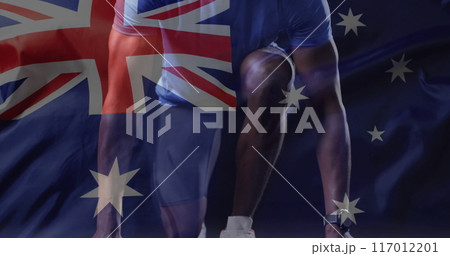 Image of flag of australia over african american male athlete 117012201