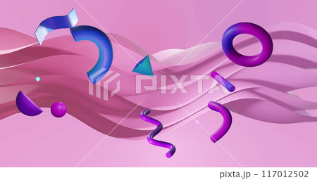 Image of abstract shapes moving over waving pink background Image of abstract shapes moving over waving pink background 117012502