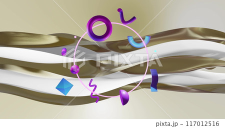 Image of abstract shapes moving over waving layers background Image of abstract shapes moving over waving layers background 117012516