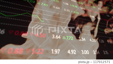 Image of financial data processing over flames Image of financial data processing over flames 117012571