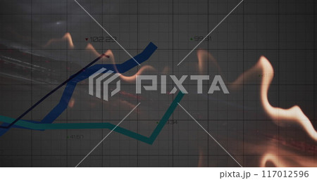 Image of financial data processing over flames 117012596