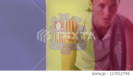 Image of flag of andorra over caucasian female tennis player Image of flag of andorra over caucasian female tennis player 117012748