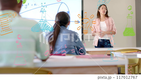 Image of data processing over diverse students at school Image of data processing over diverse students at school 117012767