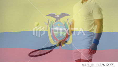 Image of flag of colombia over caucasian male tennis player 117012771